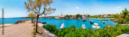 Panorama from the Adriatic promenade of the town of Krk on the island of Krk, Croatia