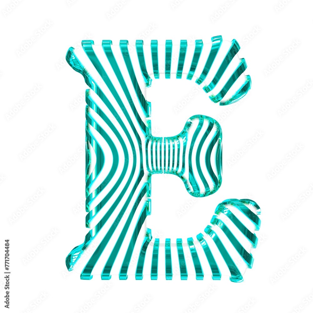 White symbol with turquoise vertical ultra-thin straps. letter e White symbol with turquoise vertical ultra-thin straps. letter e