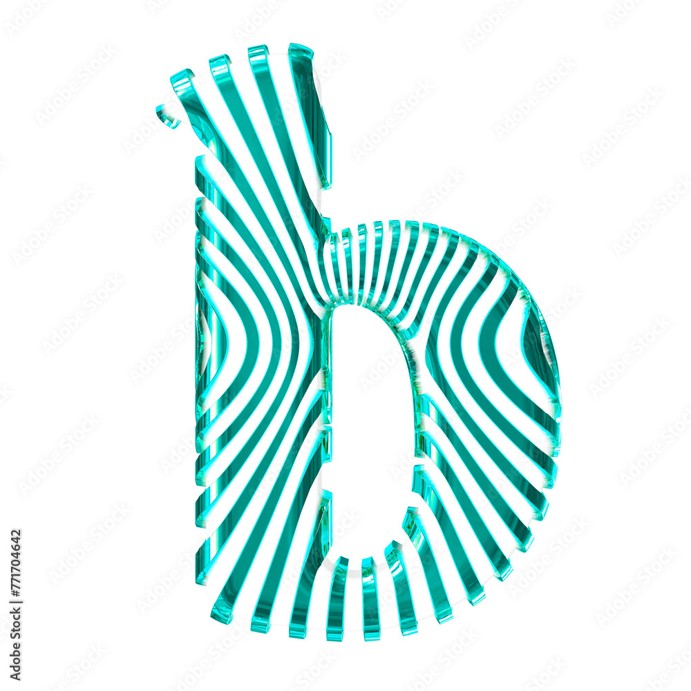White symbol with turquoise vertical ultra-thin straps. letter b White symbol with turquoise vertical ultra-thin straps. letter b