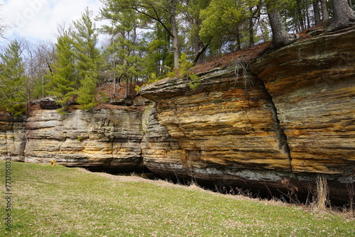 Rock formation on the side of a cliff at Rockbridge, Wisconsin Nature Park. photo