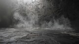 Mysterious foggy landscape with rocky surface - A captivating image showing dense fog rolling over a textured rocky ground, evoking a sense of mystery and intrigue
