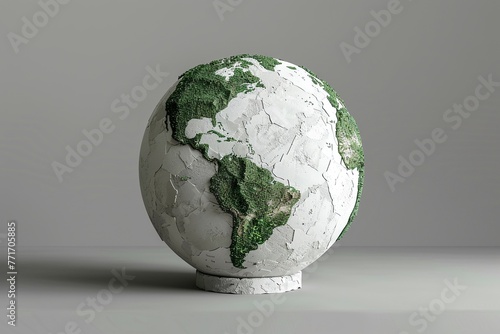 3D clay style rendering of a globe, isolated on a solid background, minimalist geography , clean sharp