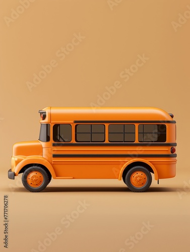 3D rendering in clay style of a school bus, iconic shape, solid backdrop, minimalist detail
