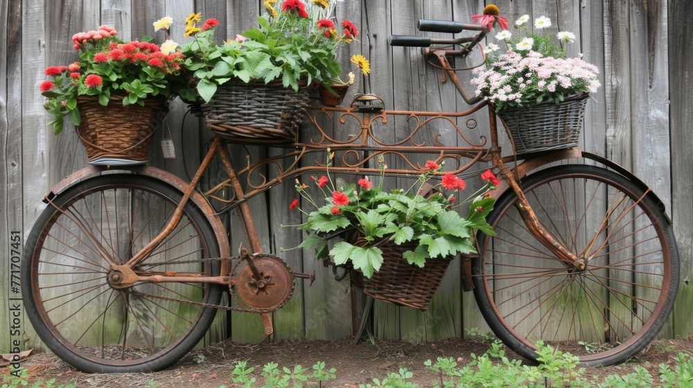 Vintage Bicycle With Flower Baskets