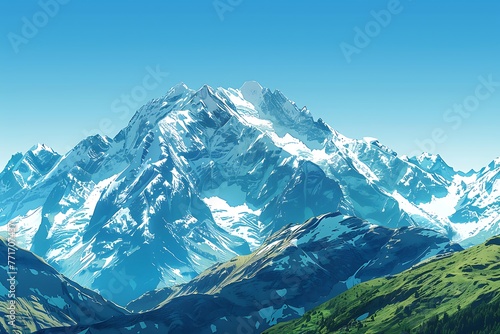 : A majestic mountain range under a clear blue sky
