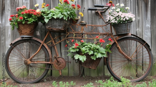 Vintage Bicycle With Flower Baskets