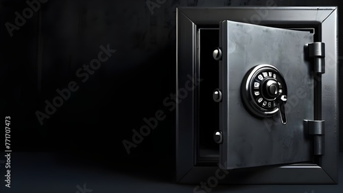 Steel bank safe on a dark background