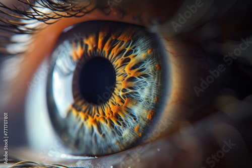 Extreme close up of the human eye Revealing the pupil being sold, colorful eye color photo