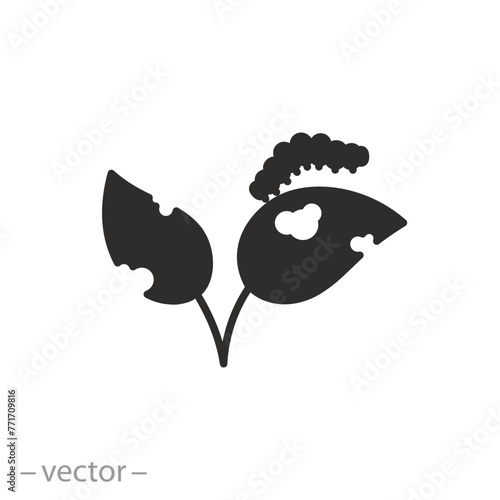 caterpillar eating leaf icon, pest, worm in garden, flat symbol on white background - vector illustration