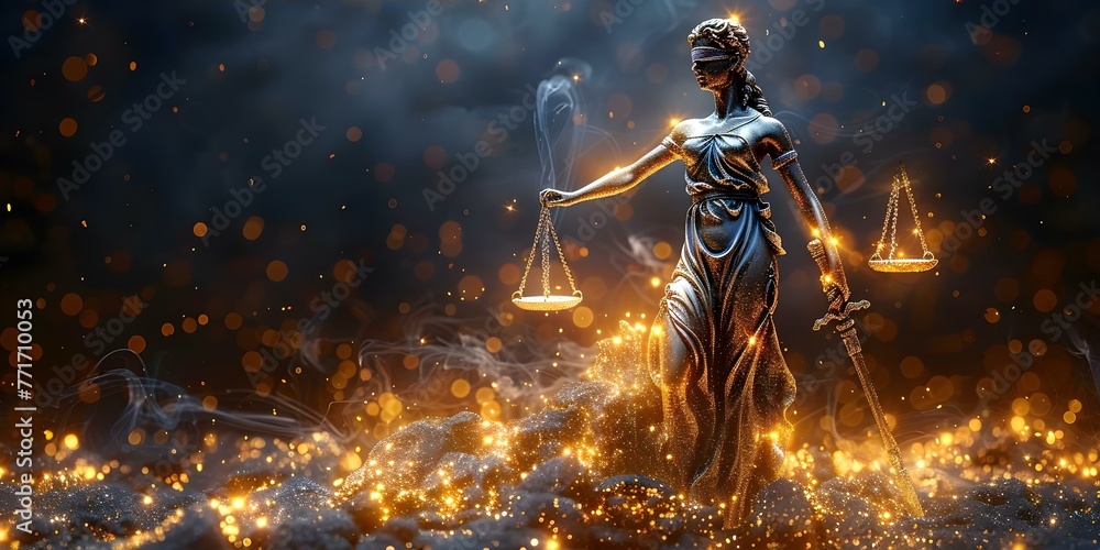 The Digital Business World: Symbolic Representation of Justice with Ideal In-House Lawyers. Concept Digital Business, Symbolic Justice, In-House Lawyers, Ideal Representation - obrazy, fototapety, plakaty 