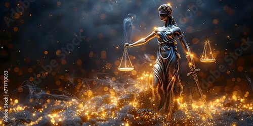 The Digital Business World: Symbolic Representation of Justice with Ideal In-House Lawyers. Concept Digital Business, Symbolic Justice, In-House Lawyers, Ideal Representation #771710053