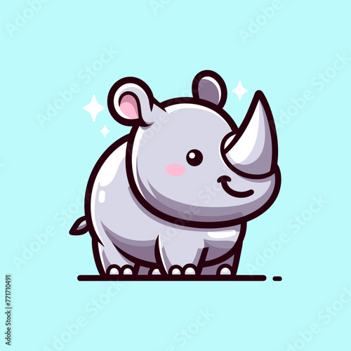 Rhinoceros Cute Mascot Logo Illustration Chibi Kawaii is awesome logo, mascot or illustration for your product, company or bussiness