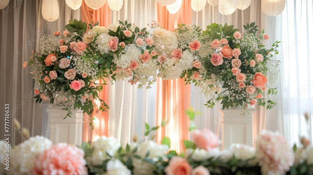 wedding backdrop with flower and decoration