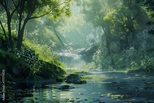   A peaceful river flowing through a forest
