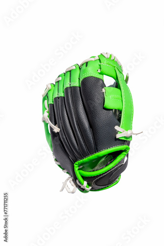 Photography Green and black baseball glove.