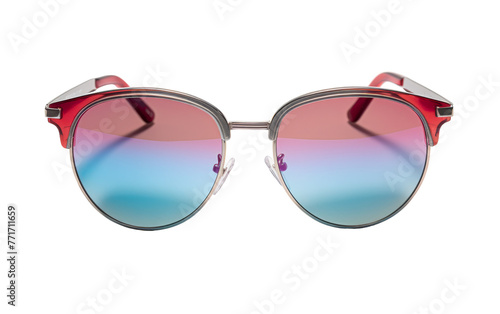 A stylish pair of sunglasses placed on a bright white background