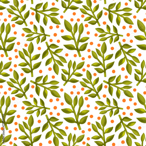 Seamless pattern with spring leaves, bright, juicy, modern illustration.