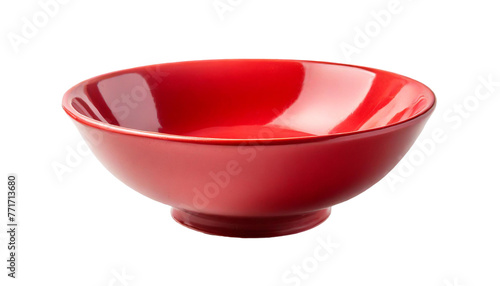 Ceramic red empty bowl, isolated on transparent background.
