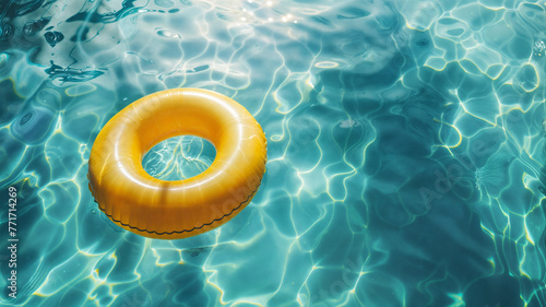 Yellow float on a swimming pool on a sunny summer day. Graphic resource for summer