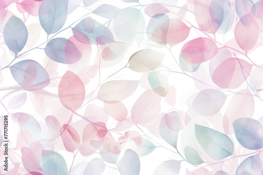 Delicate watercolor foliage in a pastel color palette, ideal for creating a soothing and calming atmosphere for mindfulness apps or wellness spaces. Seamless pattern