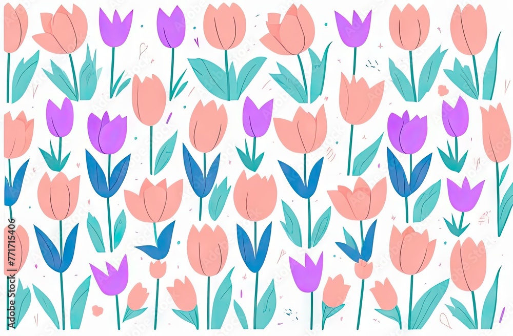 Pattern Background Romantic tulip flowers pastel peach - fuzzy and purple color,illustration in watercolor style .