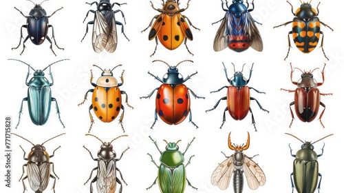 insects set collection. Isolated on white background Generative ai animal