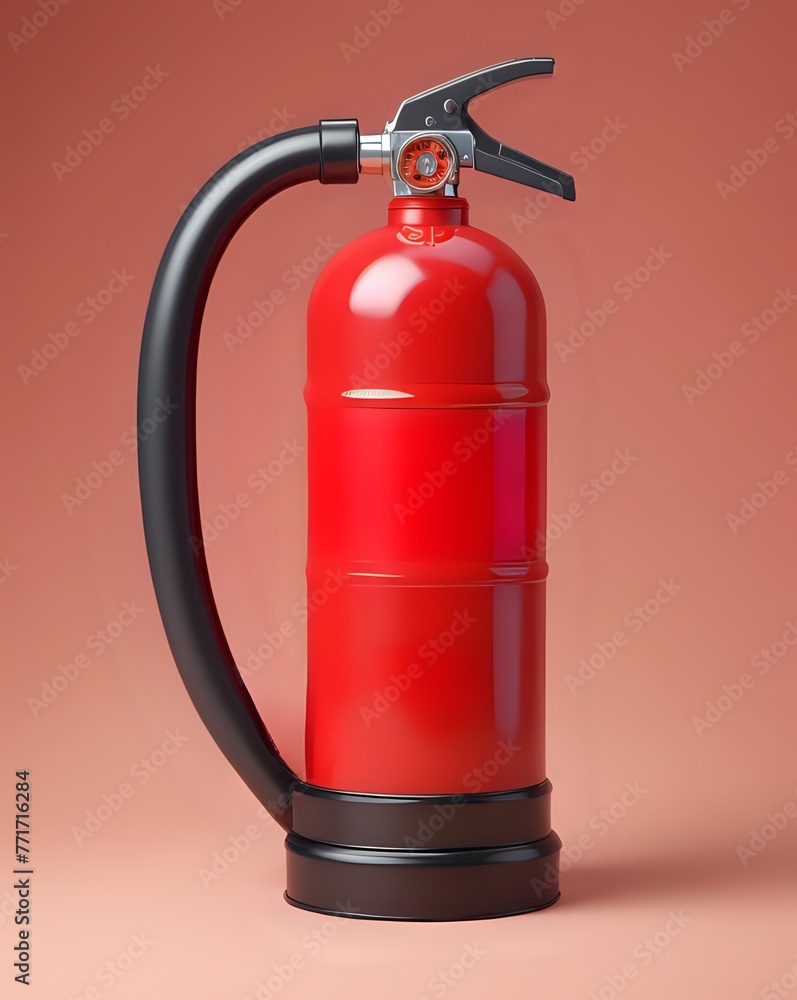 A fire extinguisher on red isolated background. 3D illustration. A fire extinguisher on red isolated background. 3D illustration.