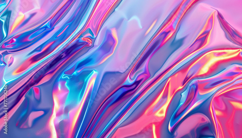 Vibrant Holographic Fabric Folds, Colorful Abstract Pattern