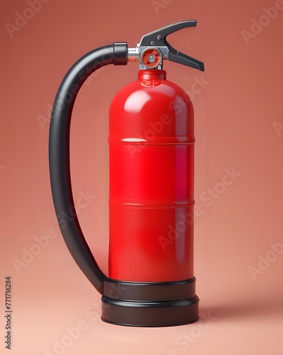 A fire extinguisher on red isolated background. 3D illustration. © Saud Visuals