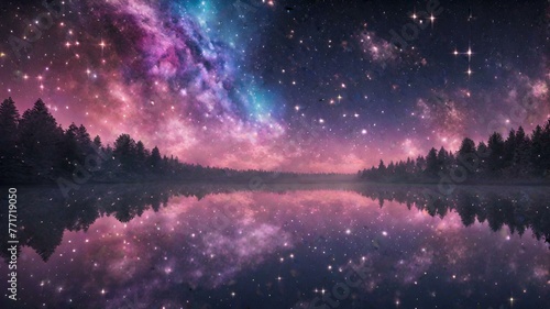 Flowing gracefully through the celestial expanse of a distant galaxy  the river shimmers with iridescent hues.
