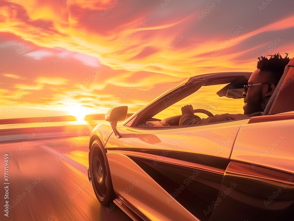Unbridled Joy: African American Savoring the Luxury and Thrill of Driving a Supercar at Sunset