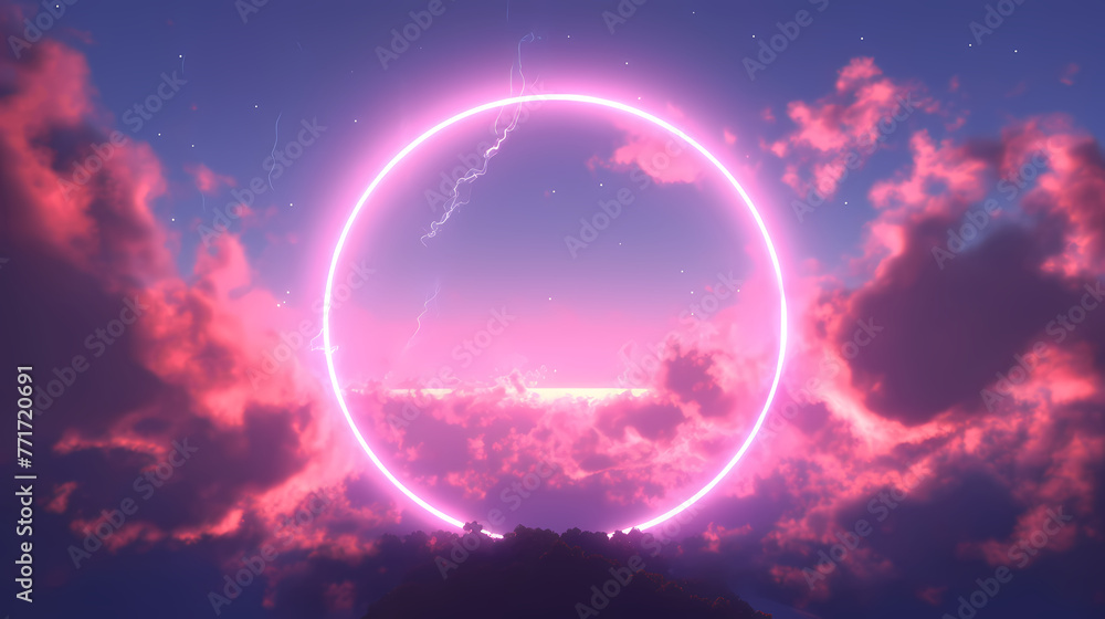 Neon circle frame in the sky Neon circle frame in the sky