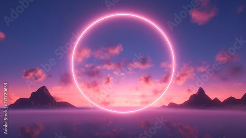 Neon circle frame in the sky