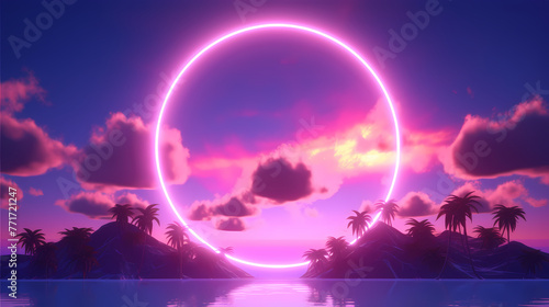 Neon circle frame in the sky