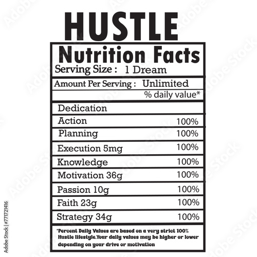 HUSTLE Nutrion Facts photo