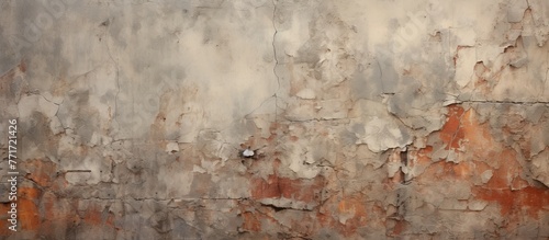A detailed closeup of a deteriorating concrete wall with peeling paint  showcasing a mix of urban decay and raw texture
