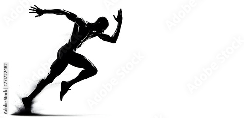 A sprinter launching forward in a burst of speed, their silhouette sharply outlined against a crisp white background 2-01 photo