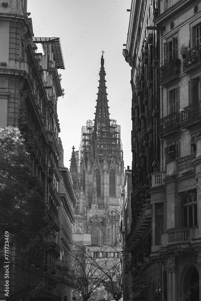 Santa Maria del Mar  church in the Ribera district of Barcelona, Spain
