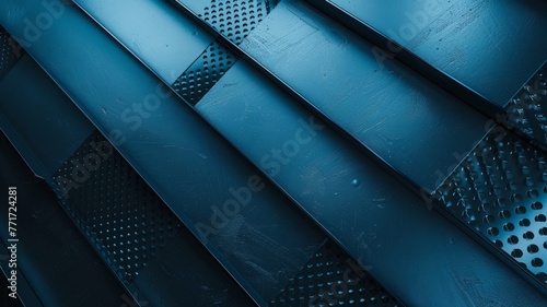 Dynamic blue industrial metal panels texture - A bold image featuring blue metallic panels with a unique perforated pattern creating an industrial aesthetic