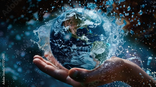 Planet Earth cradled in human hands - A stunning visual of Earth as seen from space gently held in hands  symbolizing environmental conservation