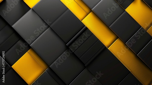 Yellow and black abstract tile pattern design - This striking modern design showcases a grid of black and yellow tiles that command attention