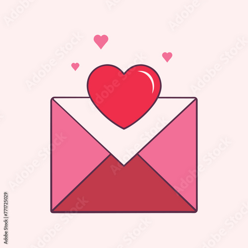 An illustration of a handwritten letter with a heart outline  conveying love and affection. Envelope email icon isolated on background