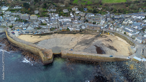 Mousehole Harbour aerial shot