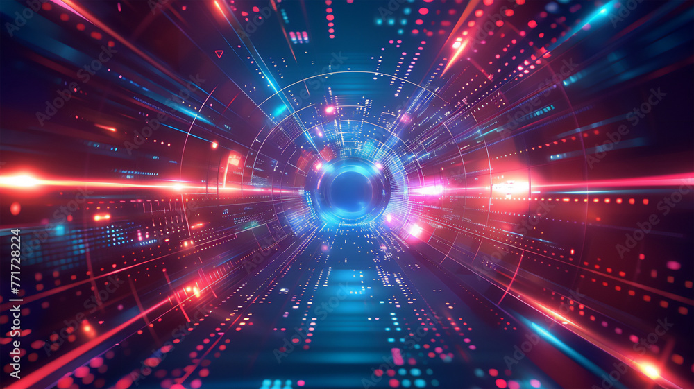 Fototapeta premium Futuristic tunnel, Blue and red lines, glowing light effect. hitech style.