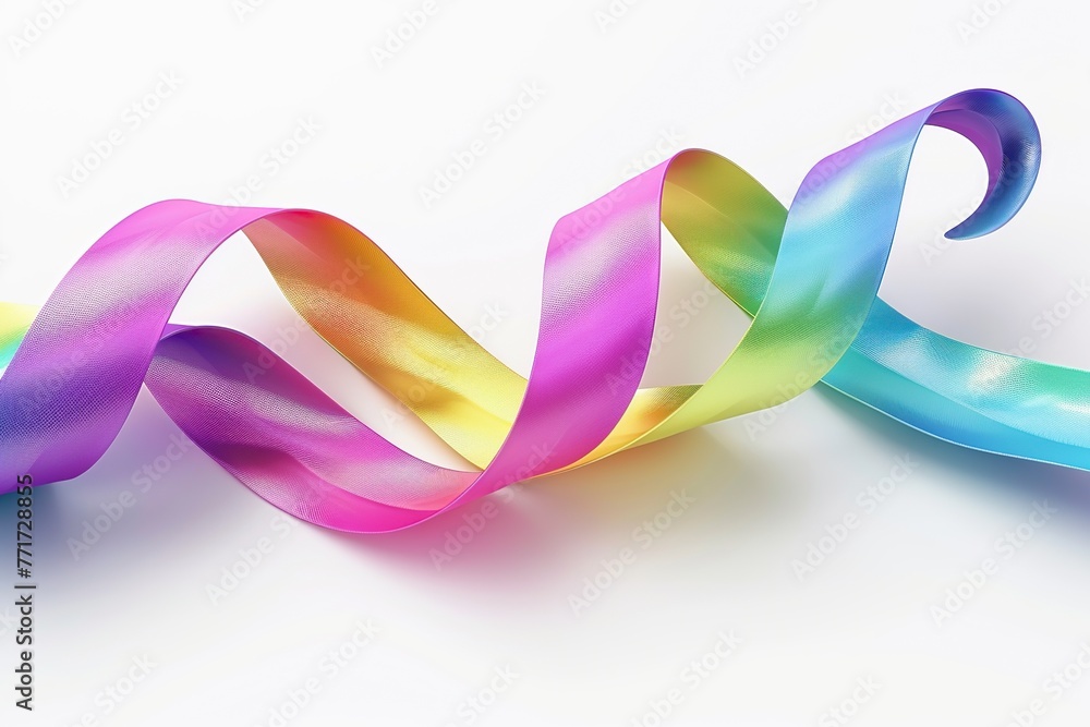 Rainbow Colored Streamer Fluttering on White Background Rainbow Colored Streamer Fluttering on White Background