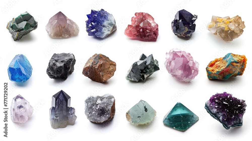 Mineral set collection. Isolated on white background. Generative AI Mineral set collection. Isolated on white background. Generative AI