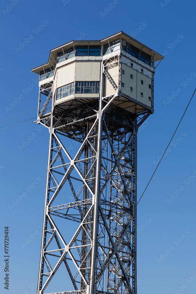 Torre Sant Sebastia suspension cable station on Barceloneta Beach, Barcelona, Spain