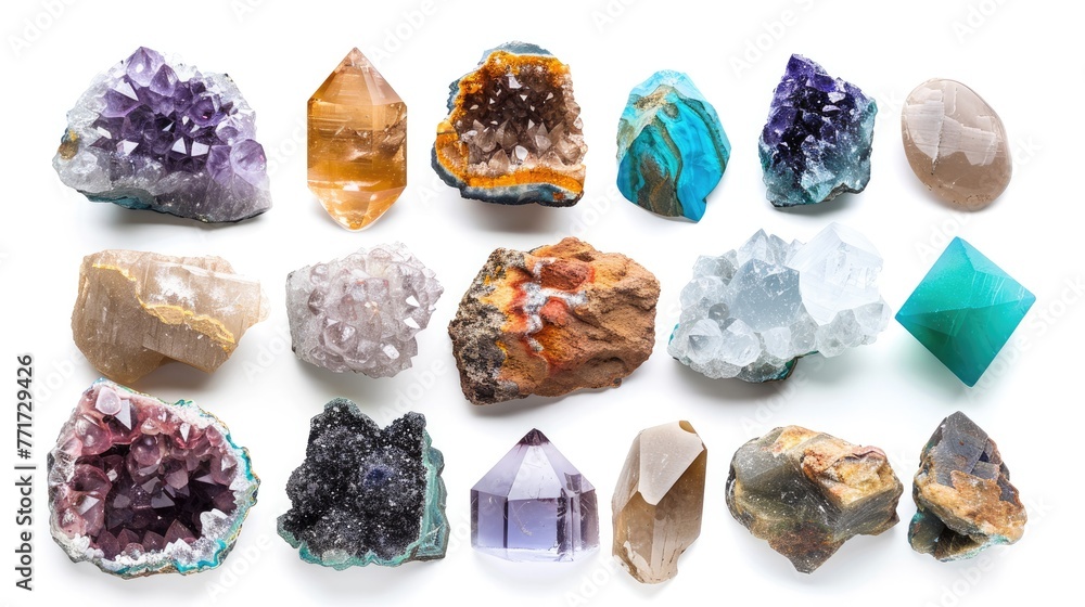 Mineral set collection. Isolated on white background. Generative AI Mineral set collection. Isolated on white background. Generative AI
