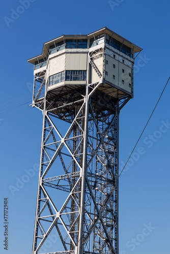 Torre Sant Sebastia suspension cable station on Barceloneta Beach, Barcelona, Spain photo