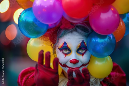Close Up of Person With Clown Makeup and Balloons
